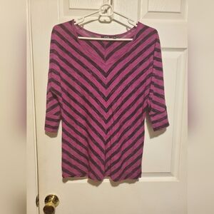 Apt. 9 Pink and Red Boxy Long Sleeve Blouse